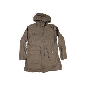 Love Tree Jacket Womens Size Medium Brown Drawstring Waist Snaps Pockets Hooded